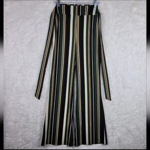 Vtg Womens S Green Striped Belted Pants Bell Bottom Festival Hippie Boho Flare